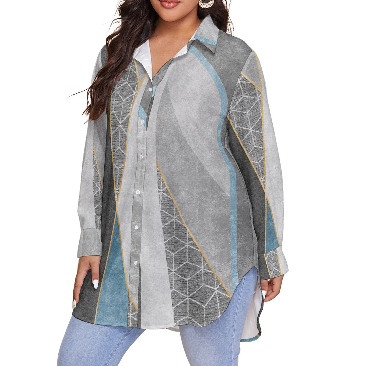All-Over Print Women's Shirt With Long Sleeve(Plus Size)