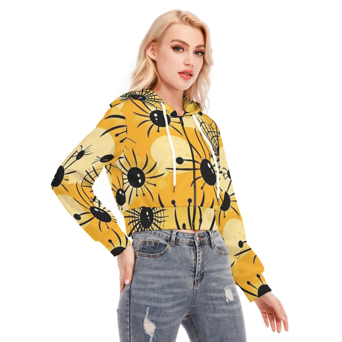 All-Over Print Women's Crop Top Hoodie With Zipper Closure