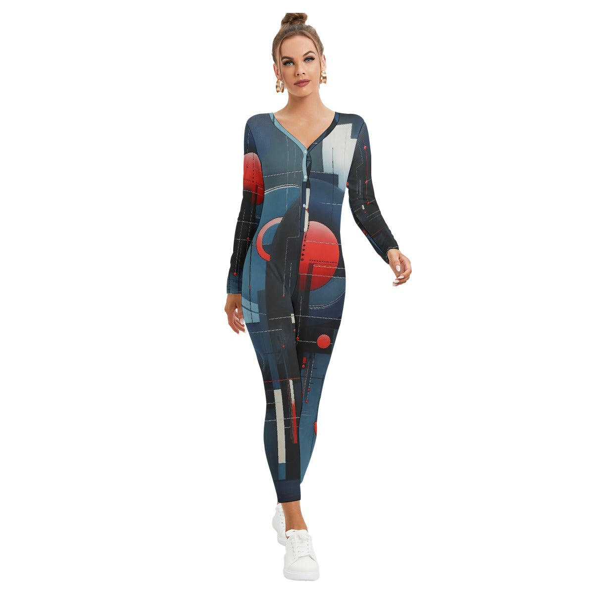 All-Over Print Women's Plunging Neck Jumpsuit