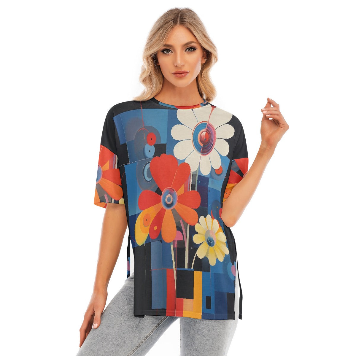 All-Over Print Women's Short Sleeves T-shirt With Hem Split