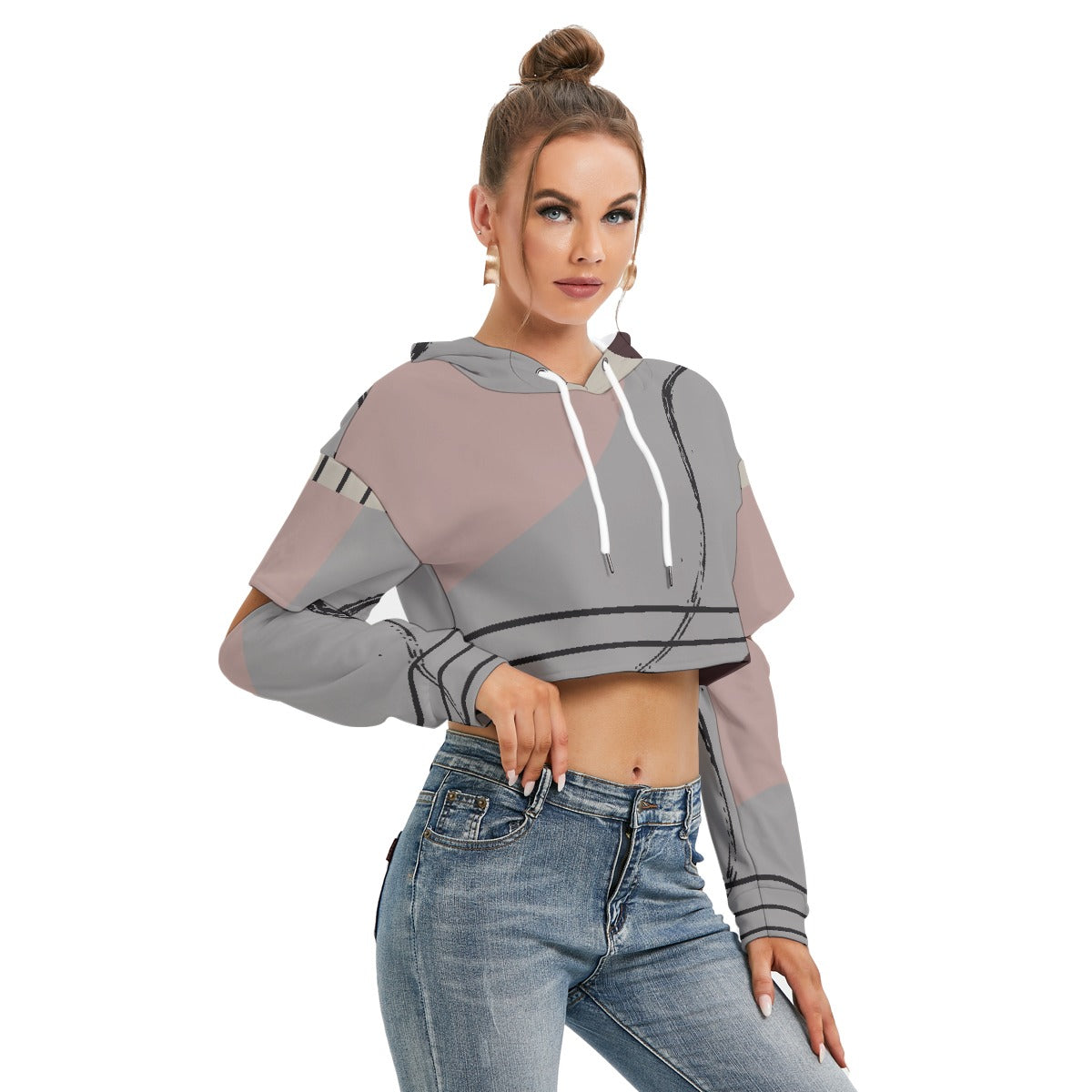 All-Over Print Women's Heavy Fleece Hoodie With Hollow Out Sleeve