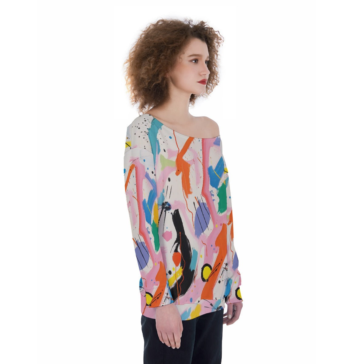 All-Over Print Oversized Women's Off-Shoulder Sweatshirt