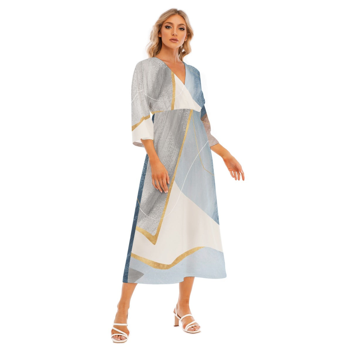 All-Over Print Women's Mid-Sleeve Long Dress