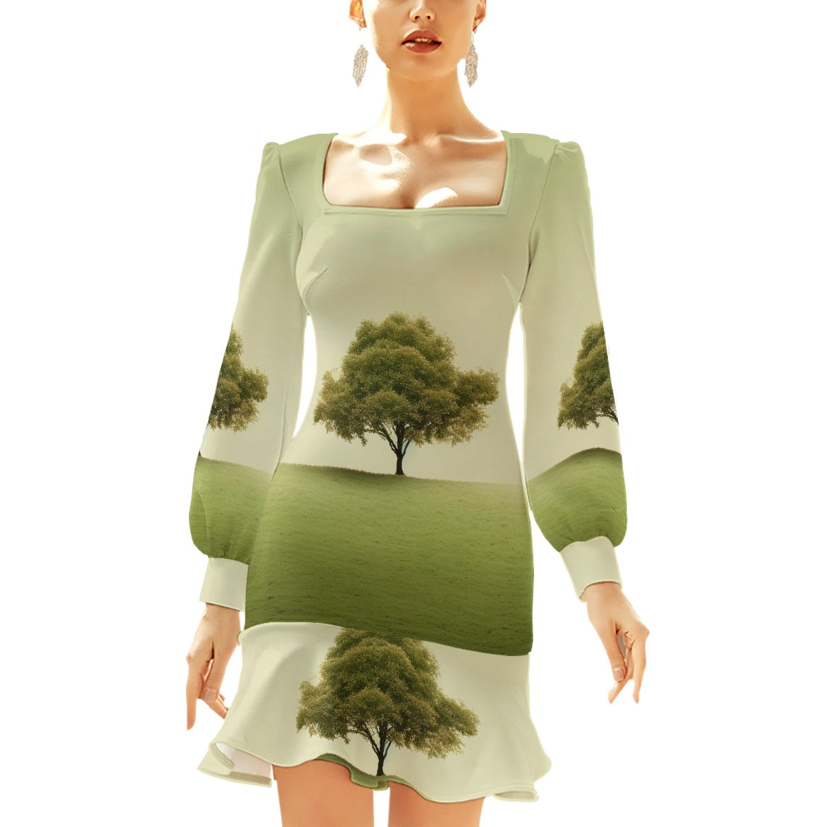 All-Over Print Women's Ruffle Hem Skinny Dress