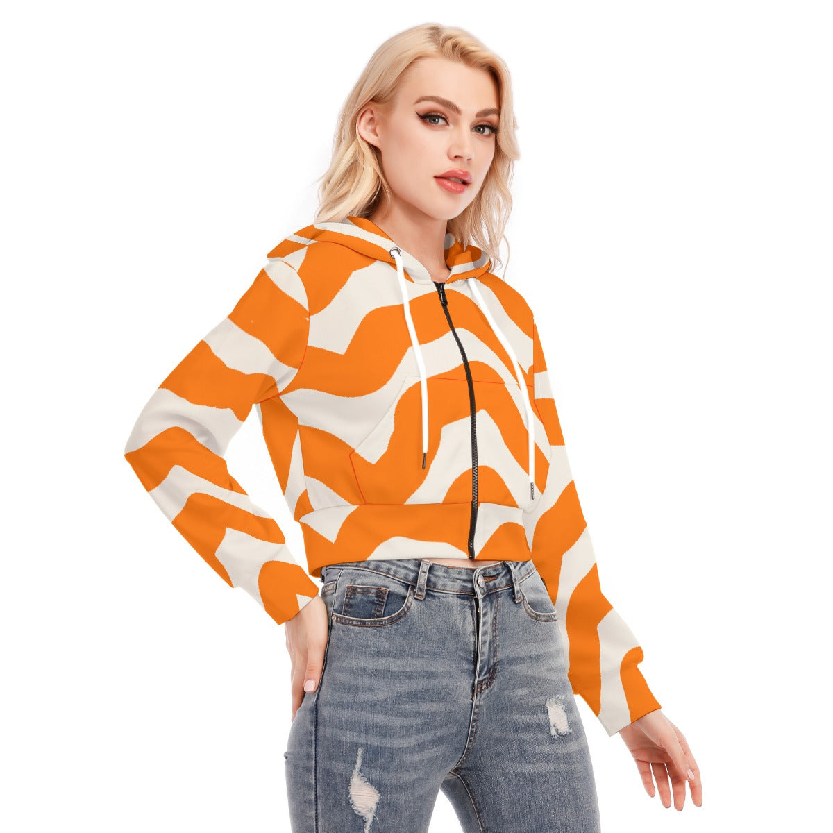 All-Over Print Women's Crop Top Hoodie With Zipper Closure