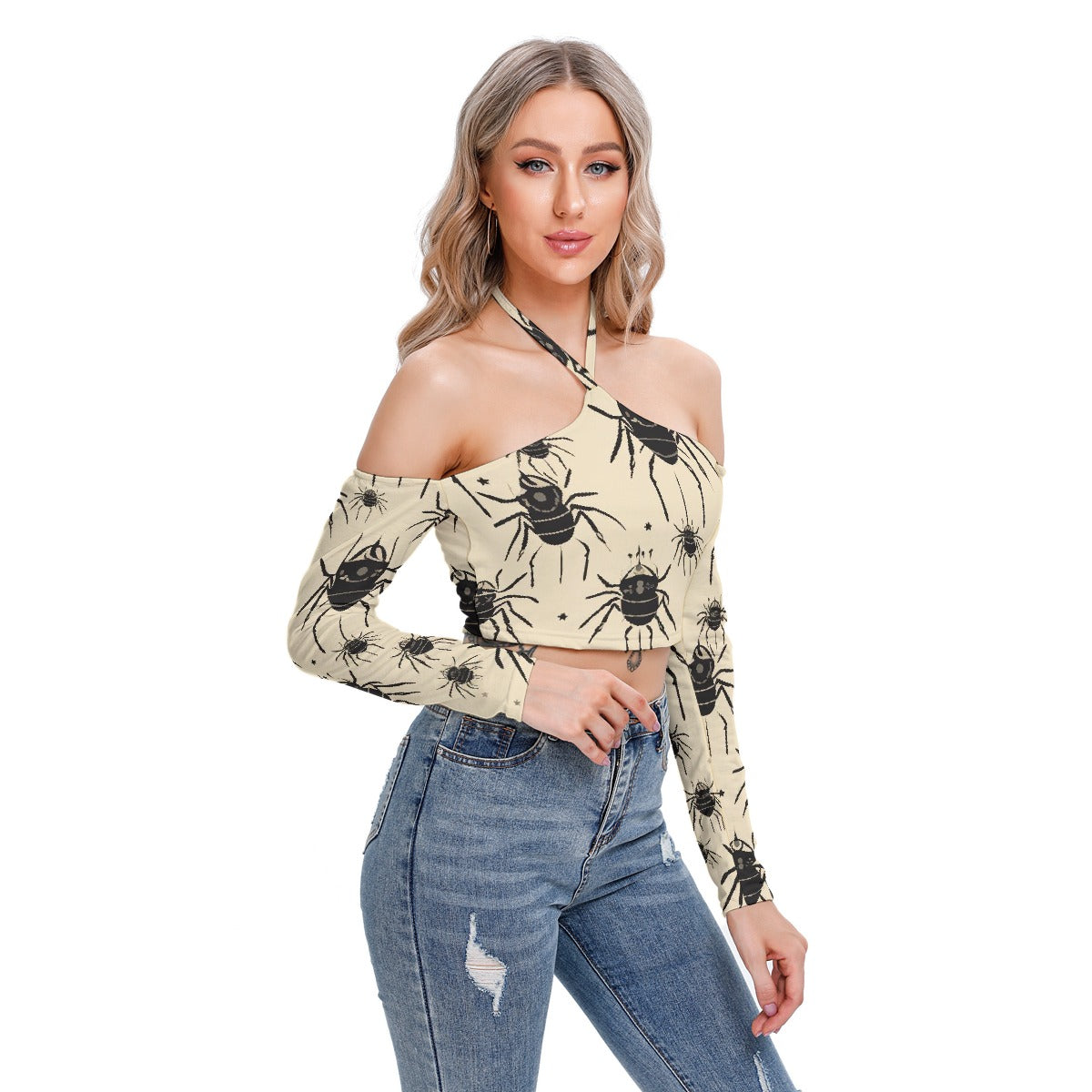 All-Over Print Women's Halter Lace-up Top