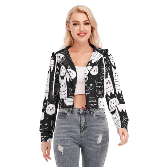 All-Over Print Women's Crop Top Hoodie With Zipper Closure