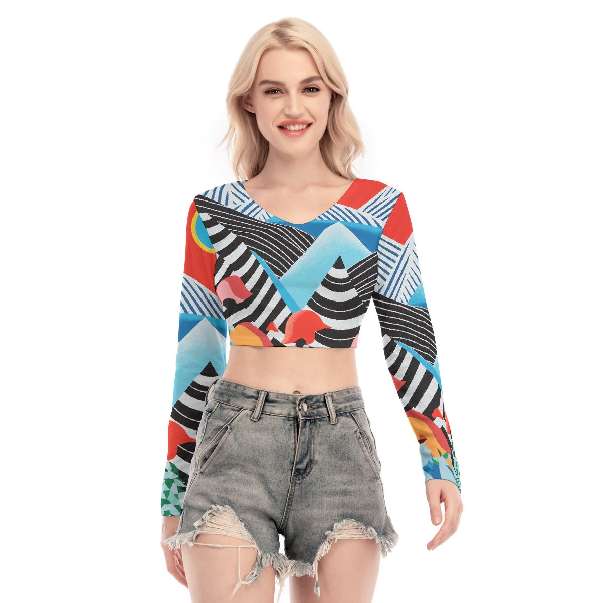 All-Over Print Women's Back Hollow T-shirt With Strap