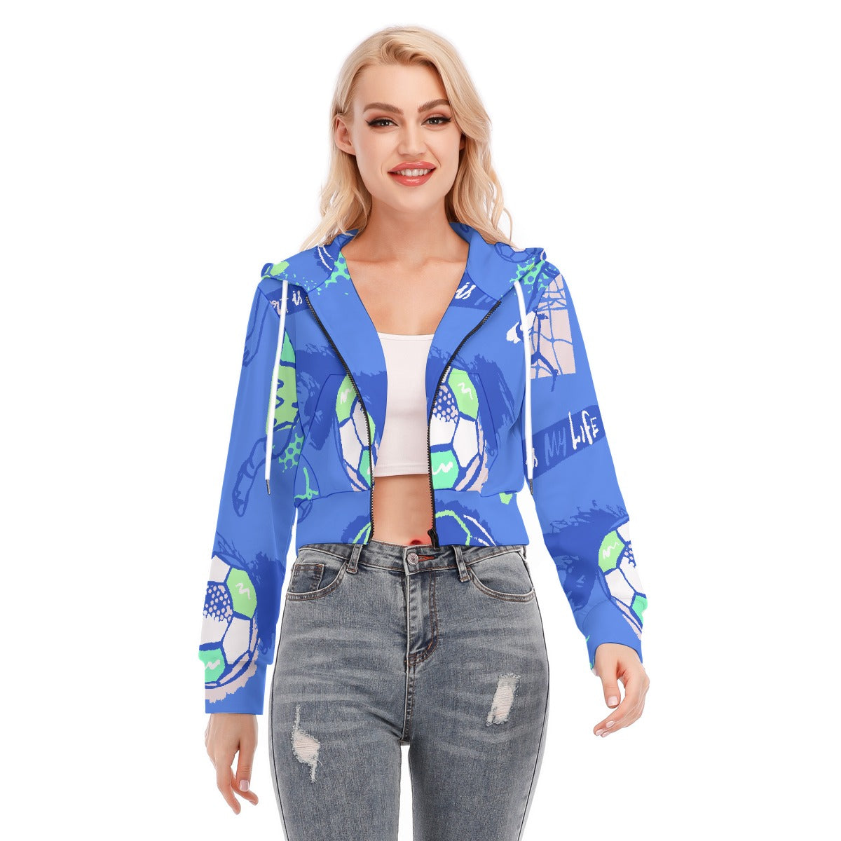 All-Over Print Women's Crop Top Hoodie With Zipper Closure