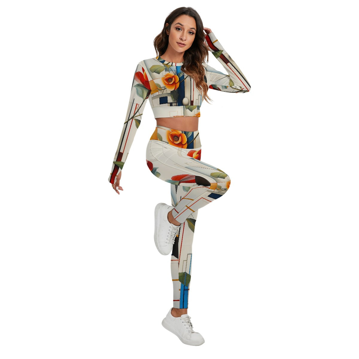 All-Over Print Women's Sport Set With Backless Top And Leggings