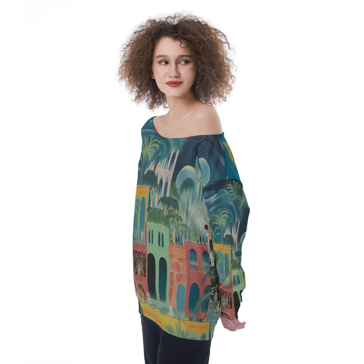 All-Over Print Oversized Women's Off-Shoulder Sweatshirt