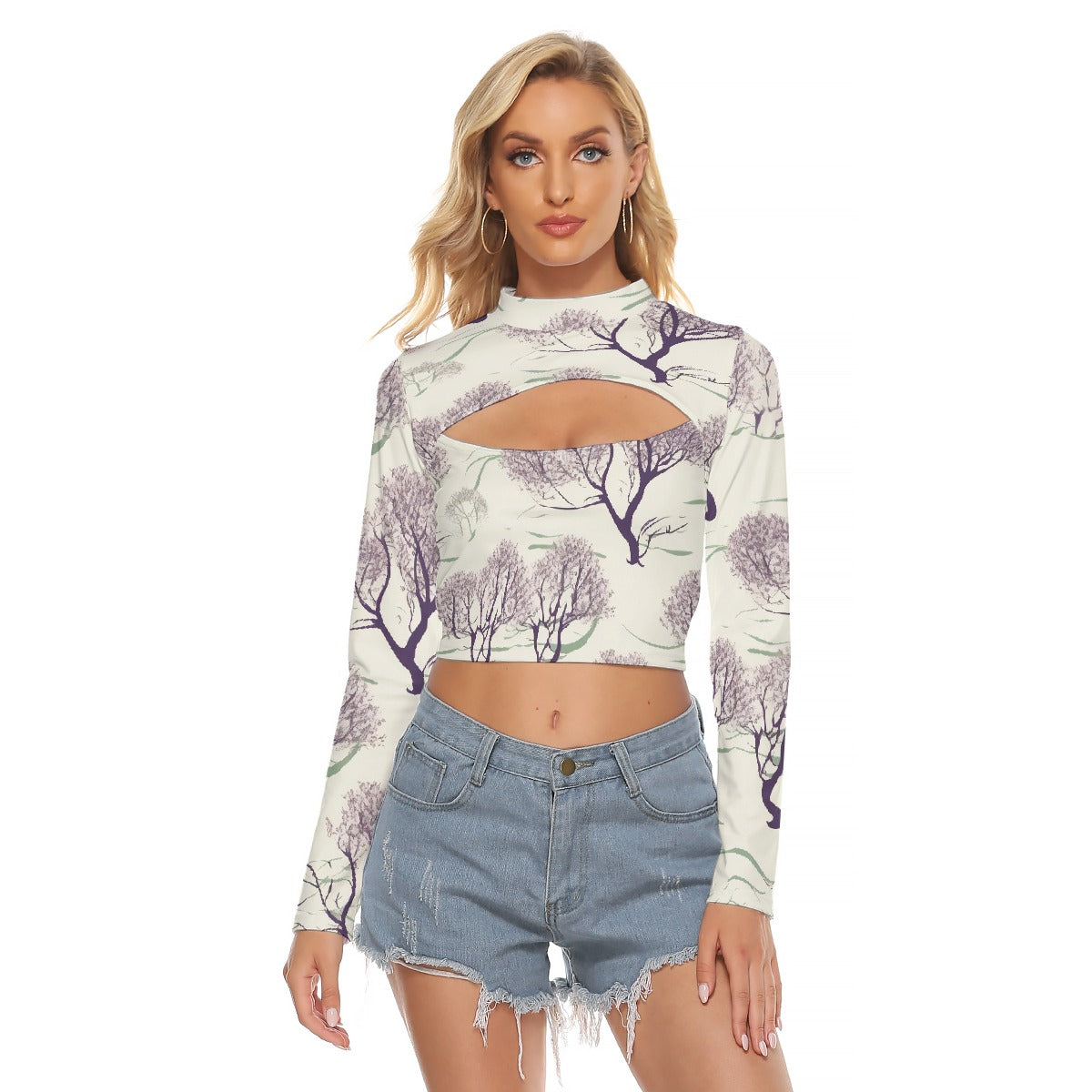 All-Over Print Women's Hollow Chest Keyhole Tight Crop Top
