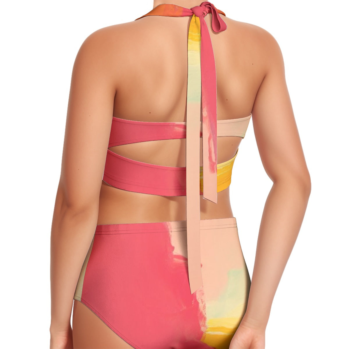All-Over Print Women's Swimsuit Set With Halter