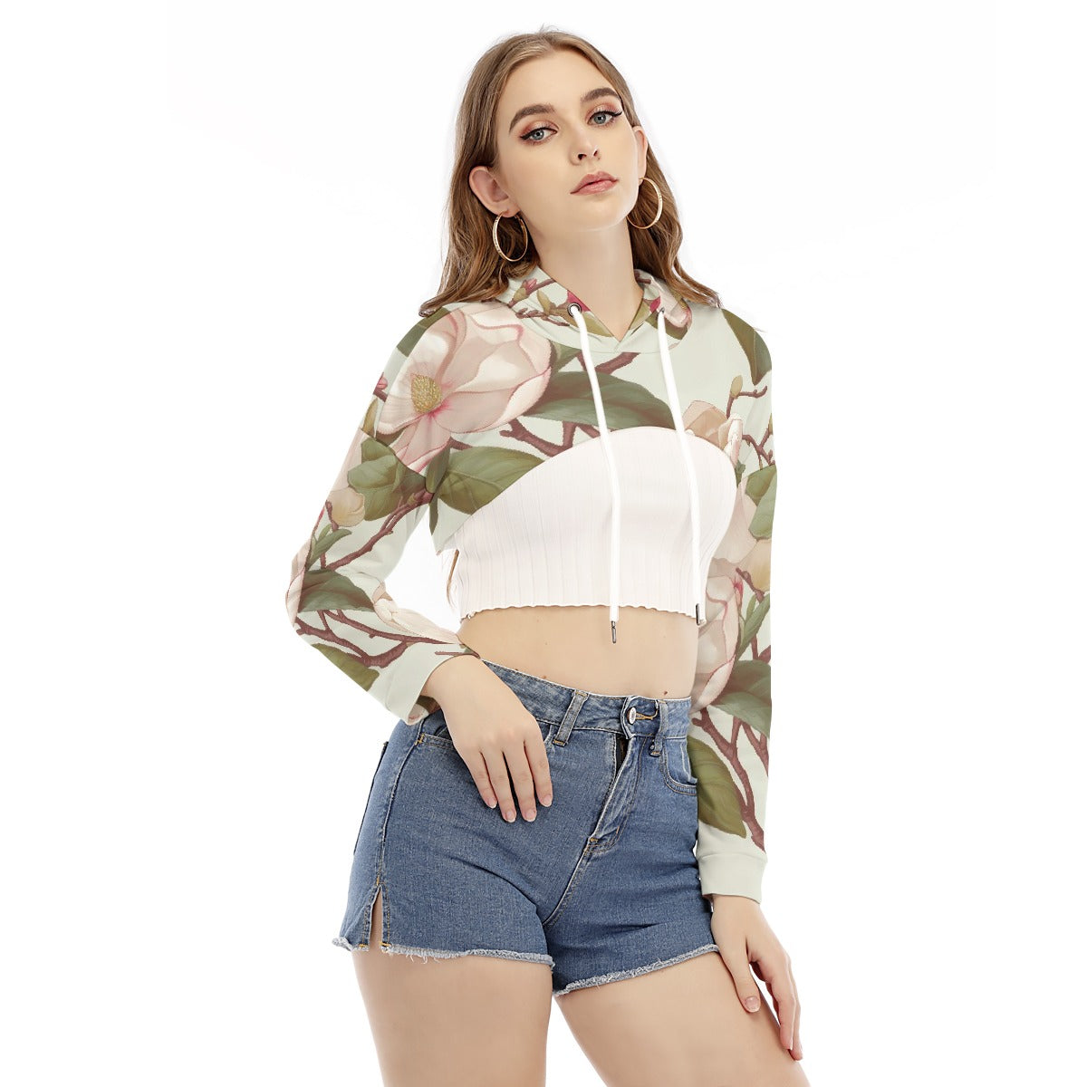 All-Over Print Women's Smock Short Hoodie With Long Sleeve