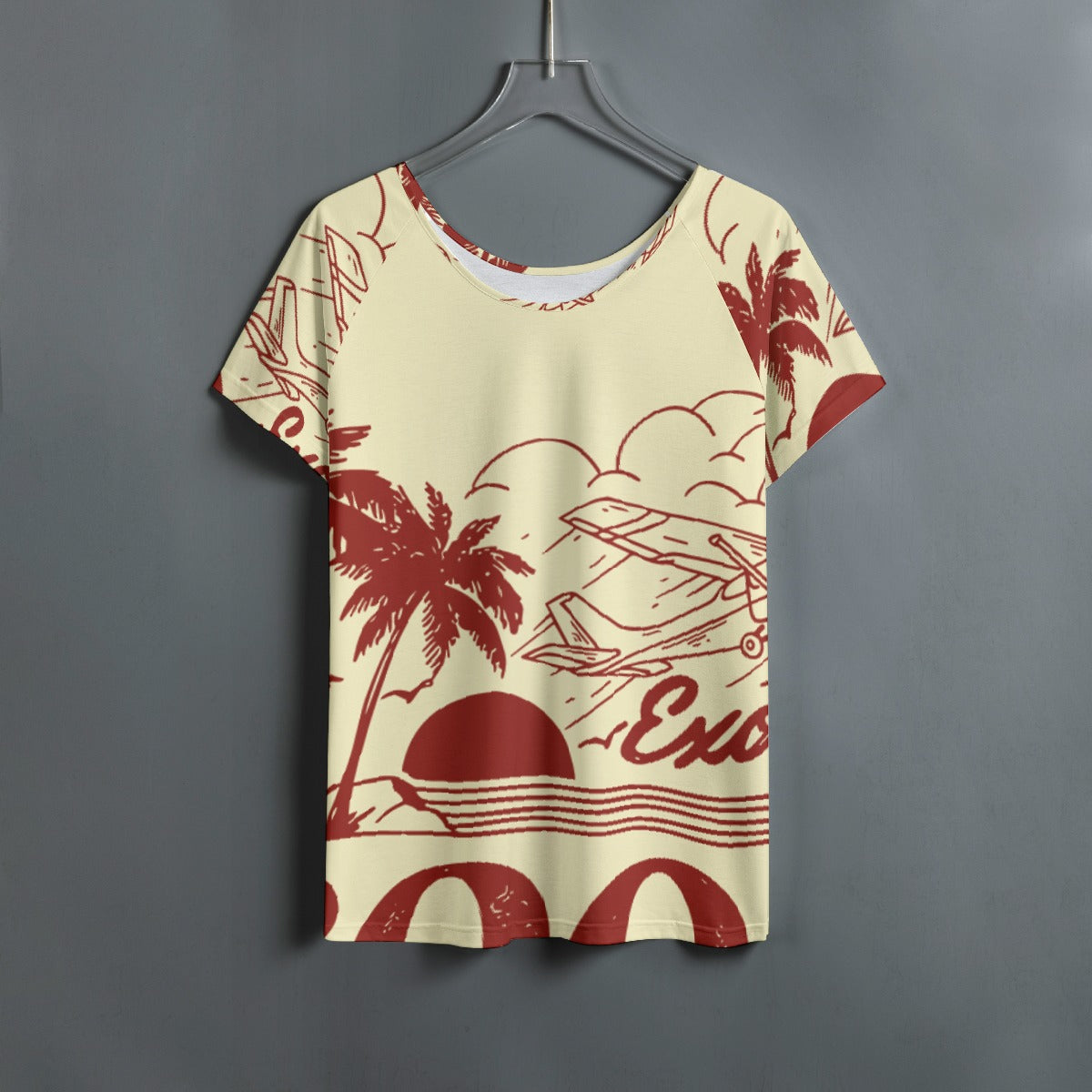 All-Over Print Women's Round Neck T-shirt With Raglan Sleeve