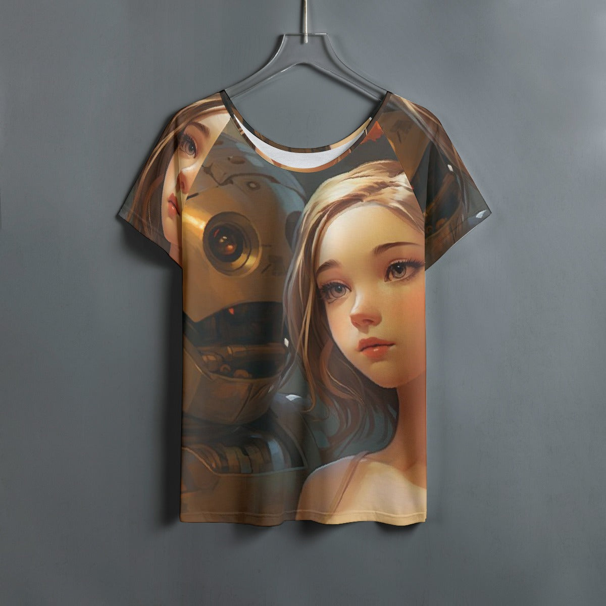 All-Over Print Women's Round Neck T-shirt With Raglan Sleeve