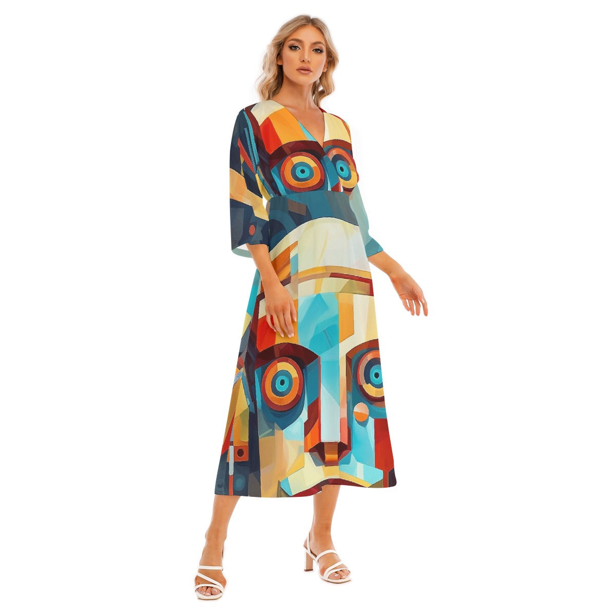 All-Over Print Women's Mid-Sleeve Long Dress