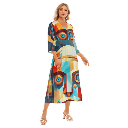 All-Over Print Women's Mid-Sleeve Long Dress