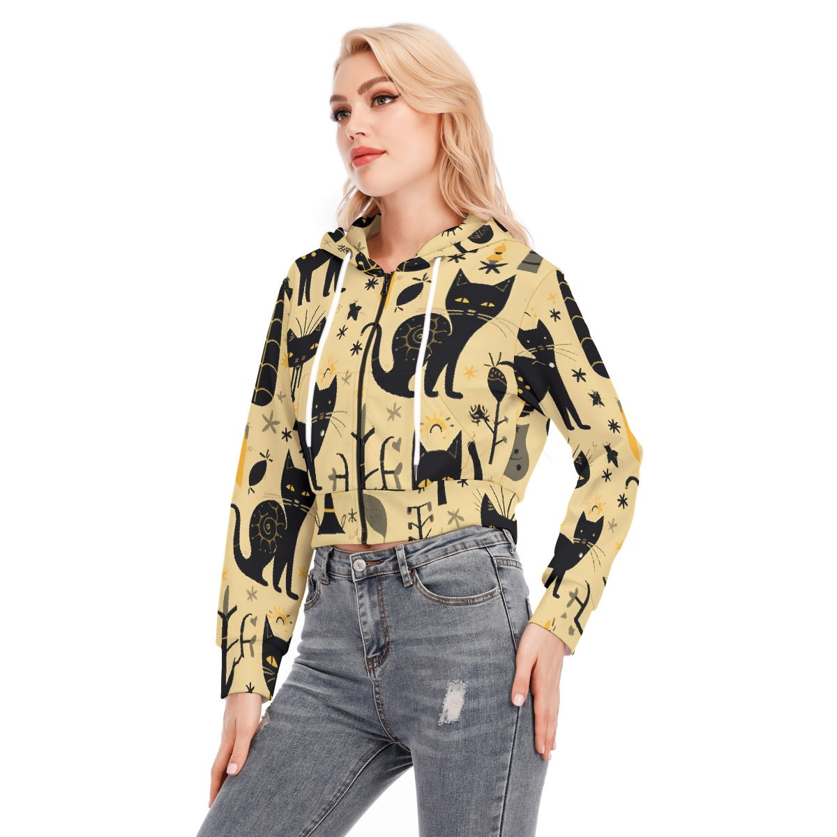 All-Over Print Women's Crop Top Hoodie With Zipper Closure
