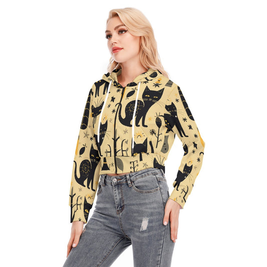 All-Over Print Women's Crop Top Hoodie With Zipper Closure
