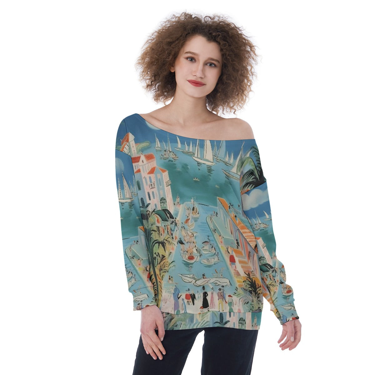 All-Over Print Oversized Women's Off-Shoulder Sweatshirt
