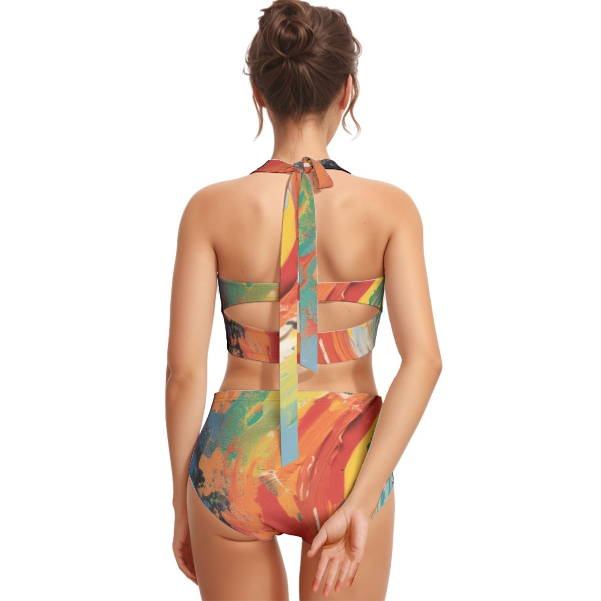 All-Over Print Women's Swimsuit Set With Halter