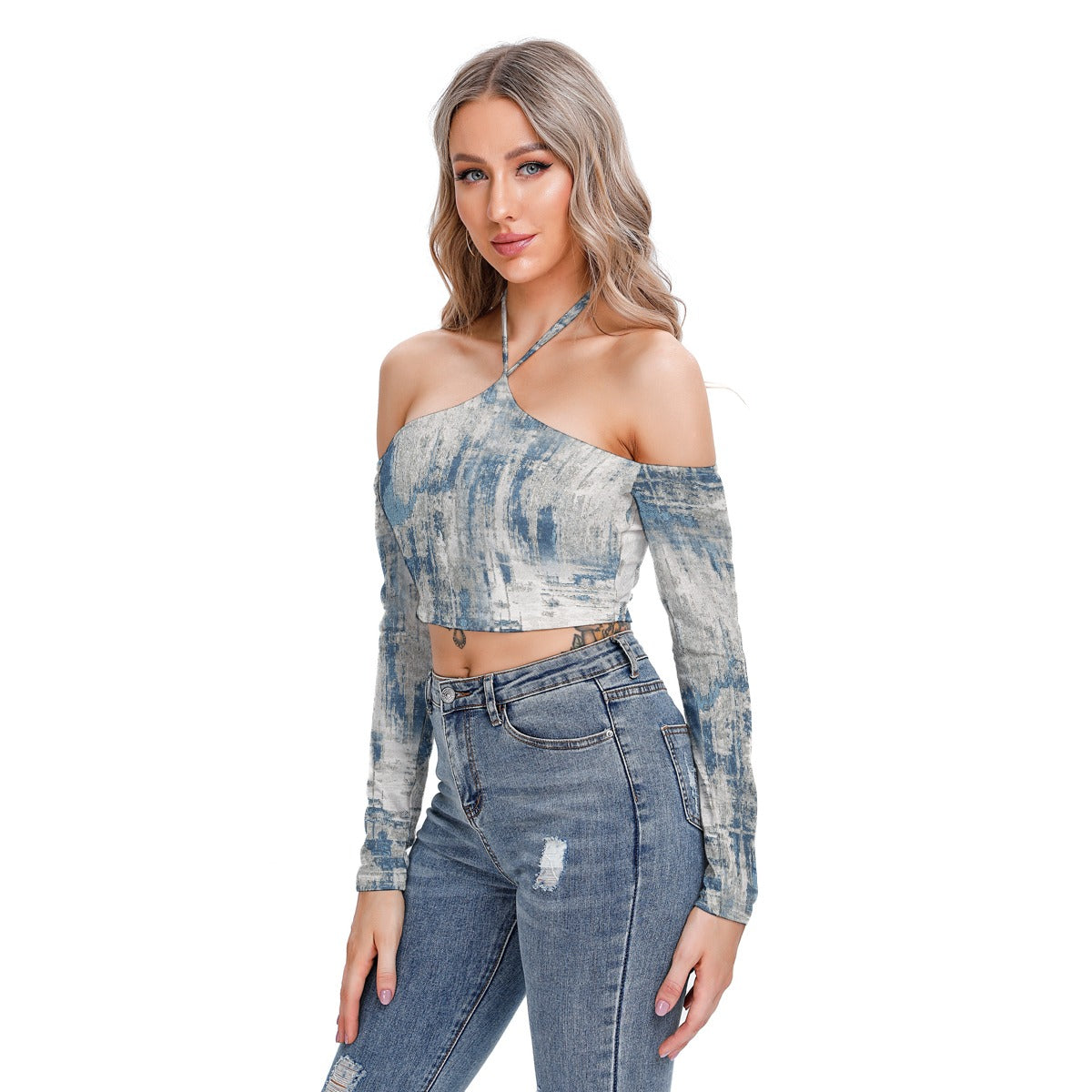 All-Over Print Women's Halter Lace-up Top