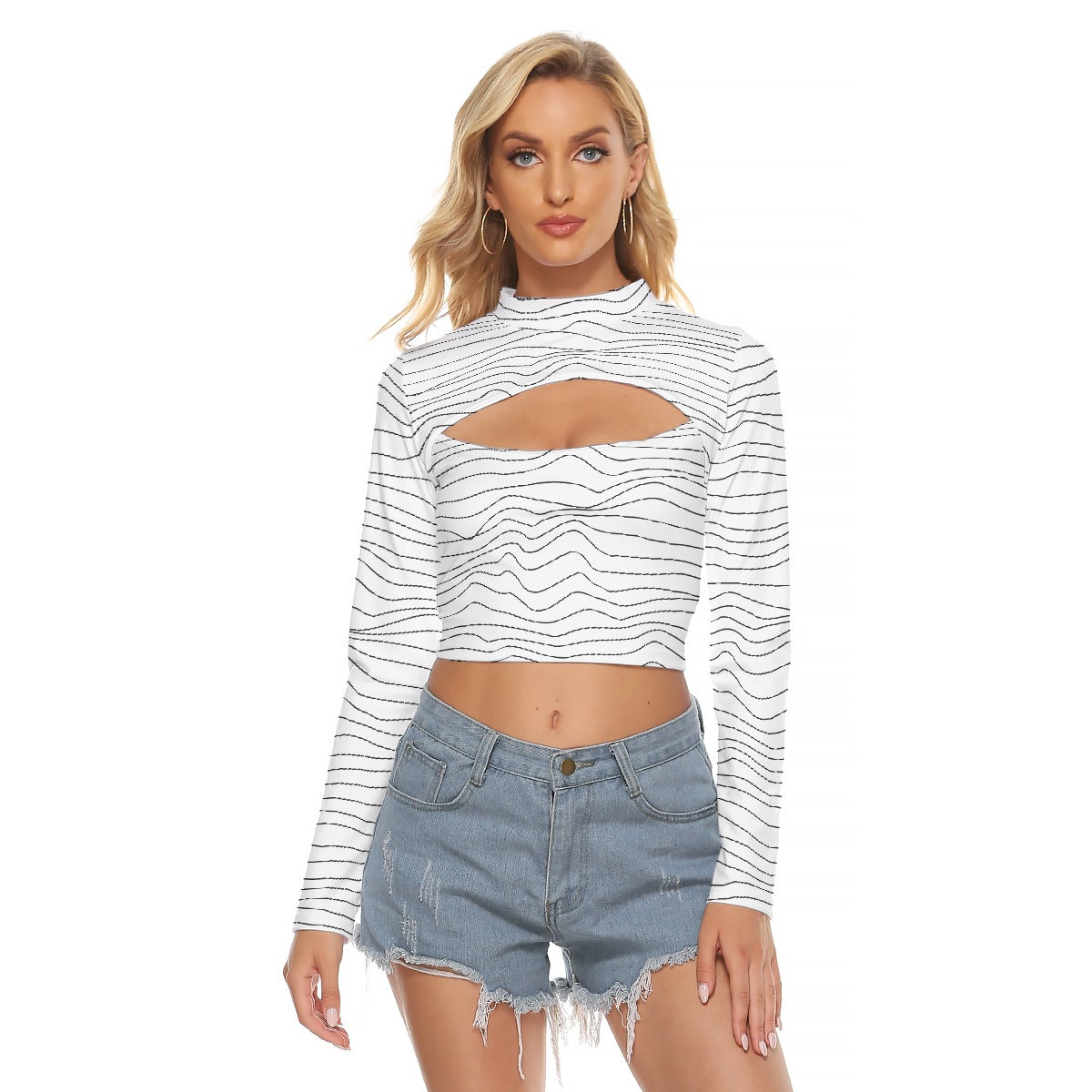 All-Over Print Women's Hollow Chest Keyhole Tight Crop Top