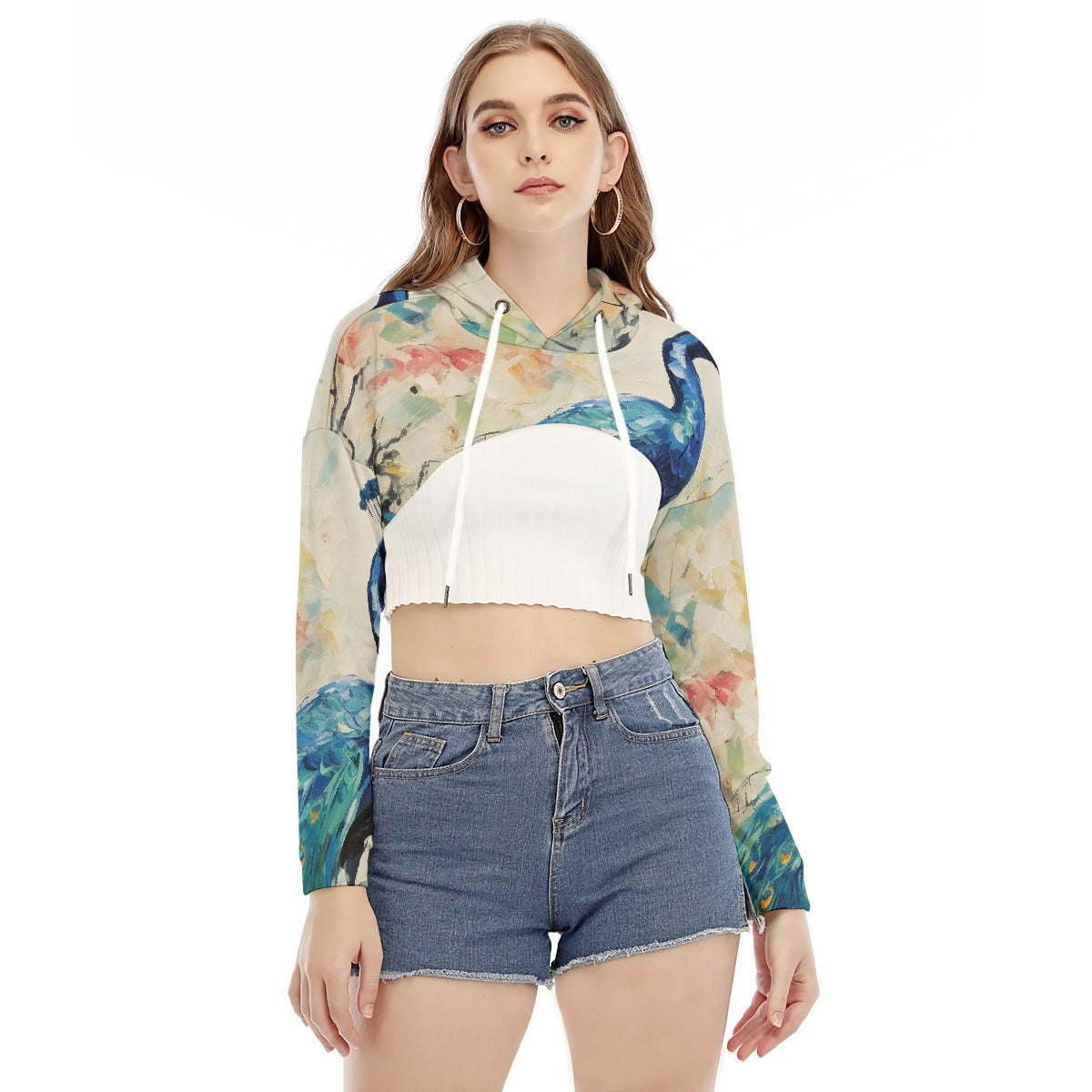 All-Over Print Women's Smock Short Hoodie With Long Sleeve