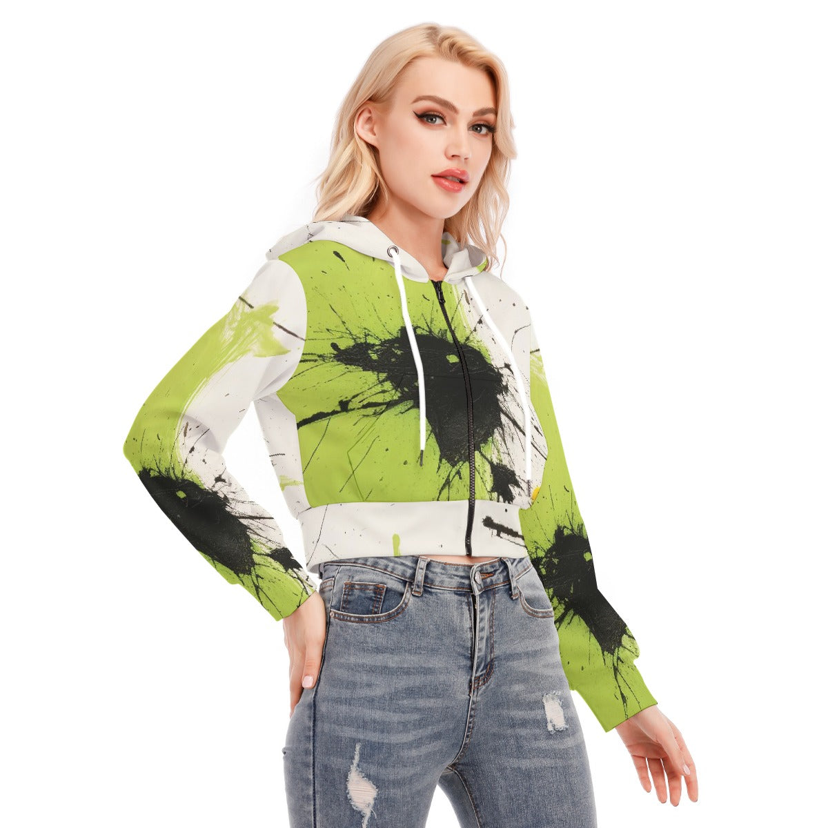 All-Over Print Women's Crop Top Hoodie With Zipper Closure