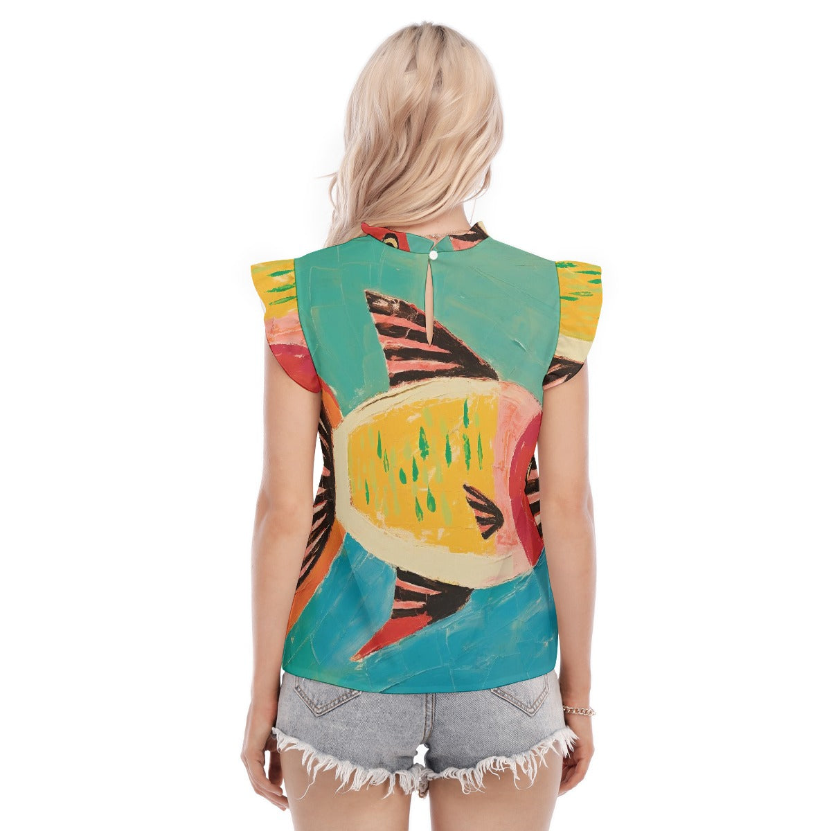 All-Over Print Women's Blouse With Ruffle Collar And Sleeve