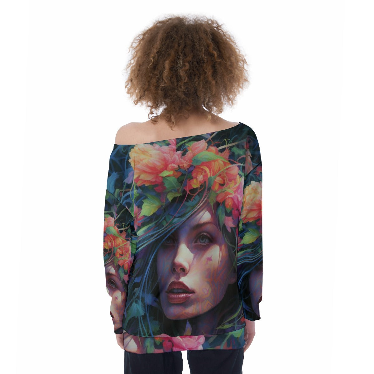All-Over Print Oversized Women's Off-Shoulder Sweatshirt