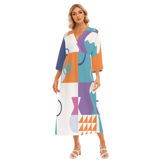 All-Over Print Women's Mid-Sleeve Long Dress