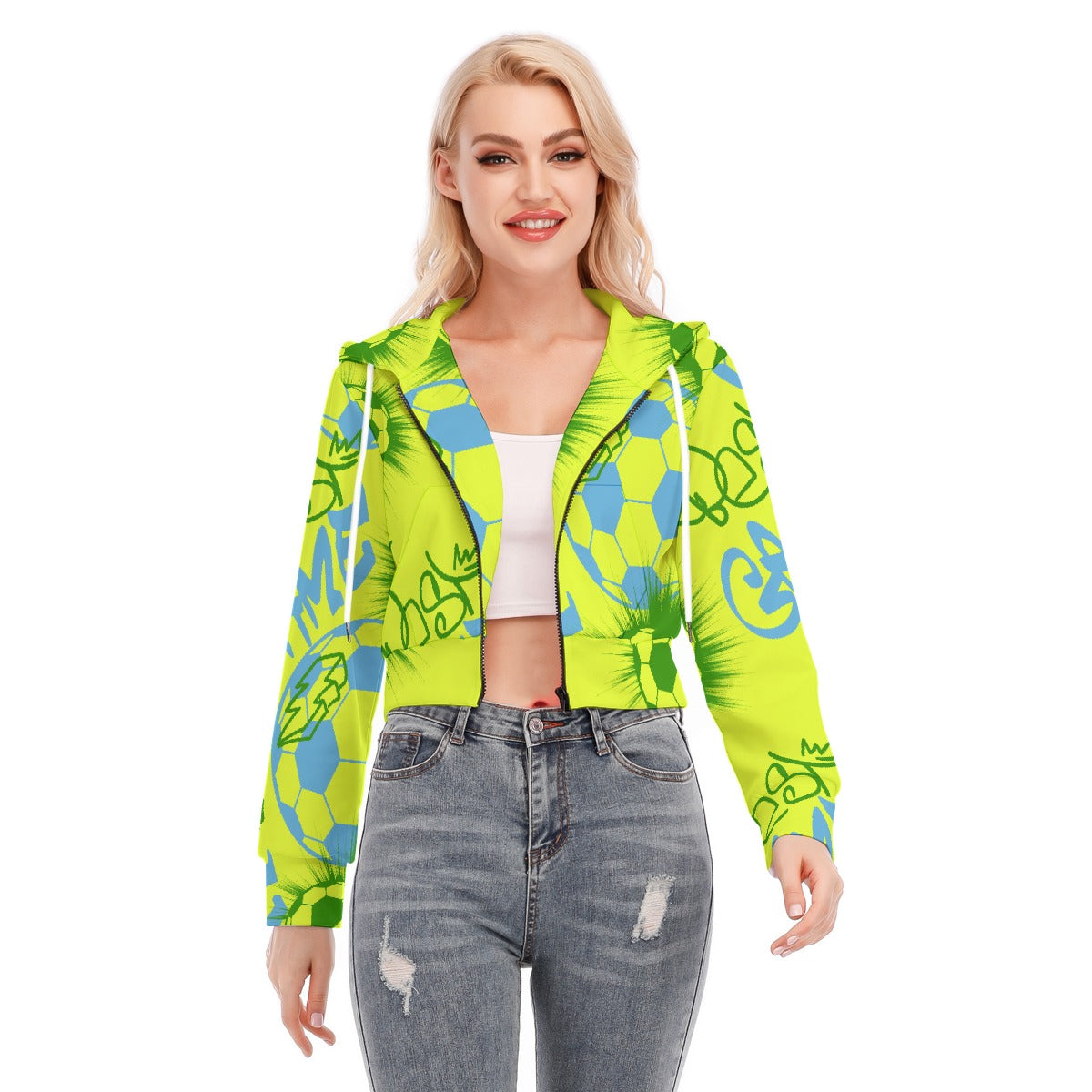 All-Over Print Women's Crop Top Hoodie With Zipper Closure