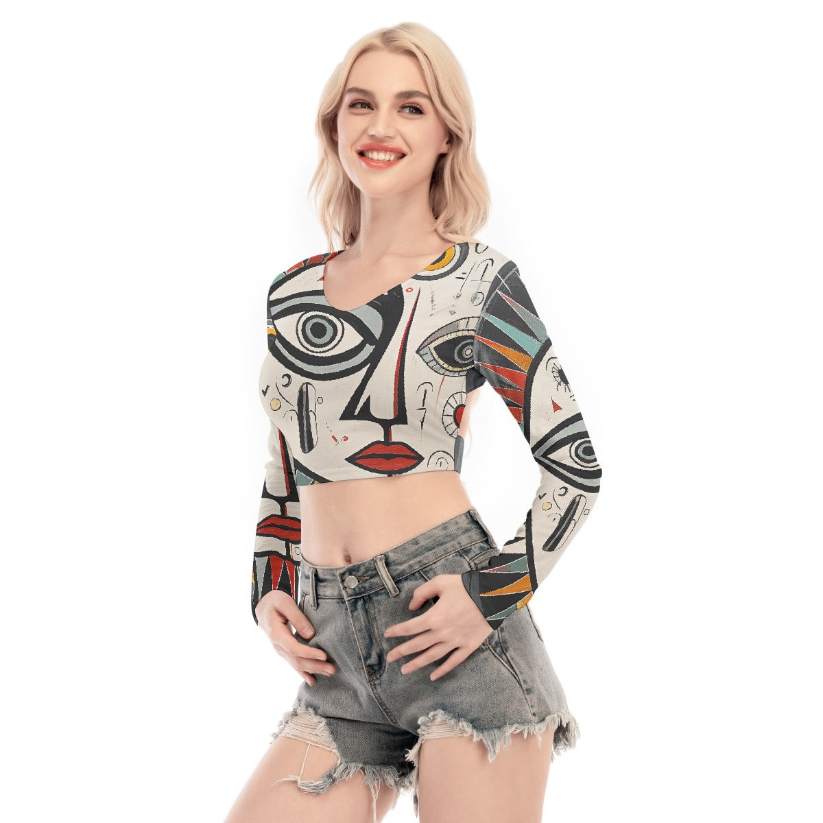 All-Over Print Women's Back Hollow T-shirt With Strap