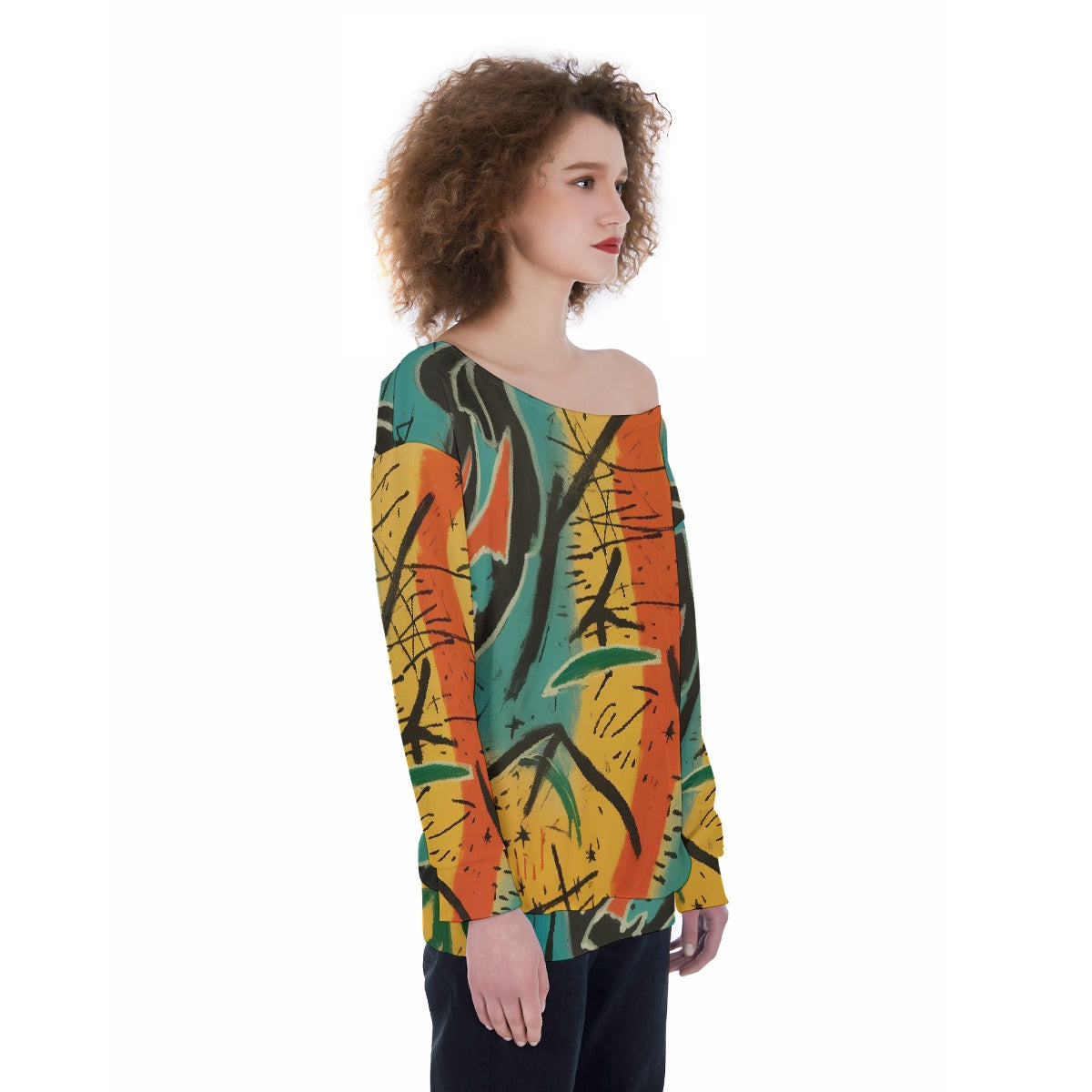 All-Over Print Oversized Women's Off-Shoulder Sweatshirt