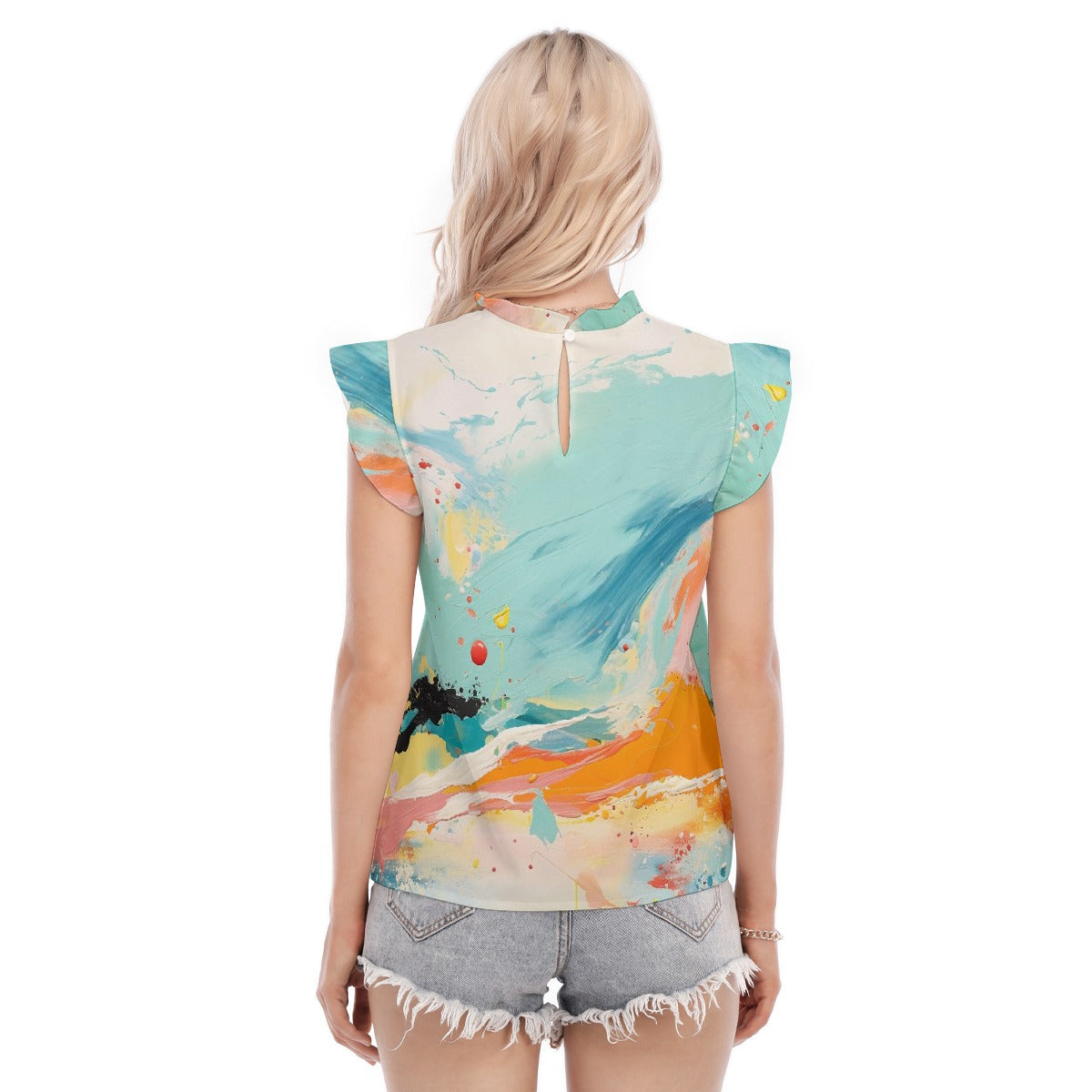 All-Over Print Women's Blouse With Ruffle Collar And Sleeve