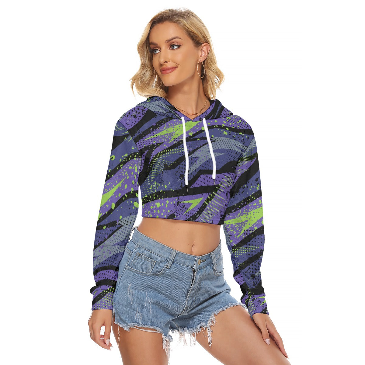 All-Over Print Women's Crop Top Hoodie|Velvet