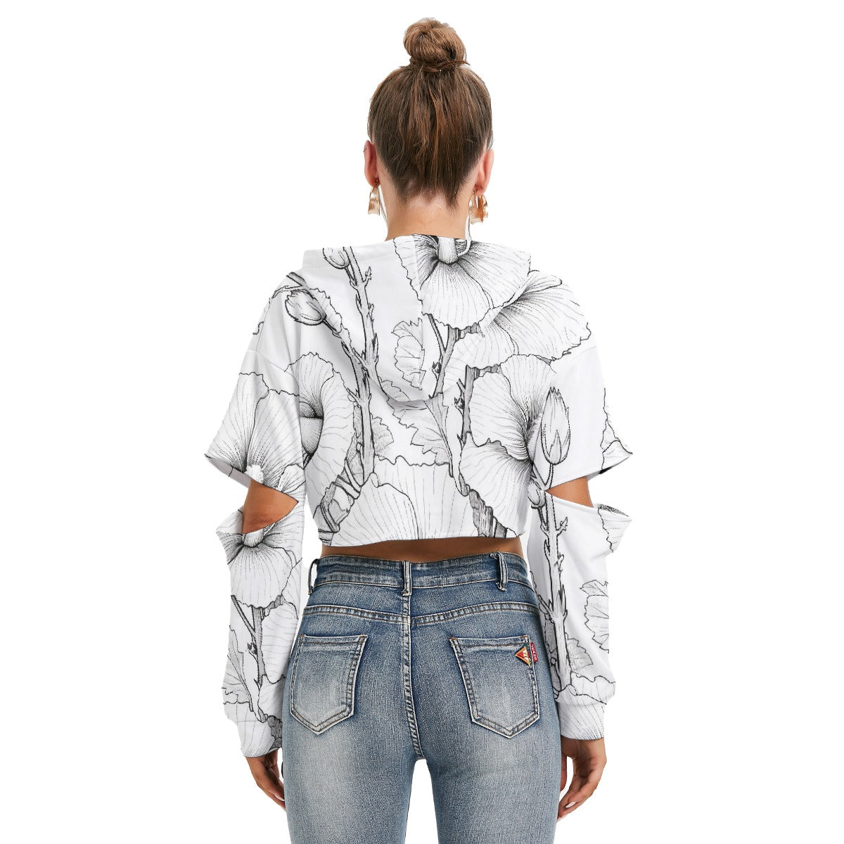 All-Over Print Women's Heavy Fleece Hoodie With Hollow Out Sleeve