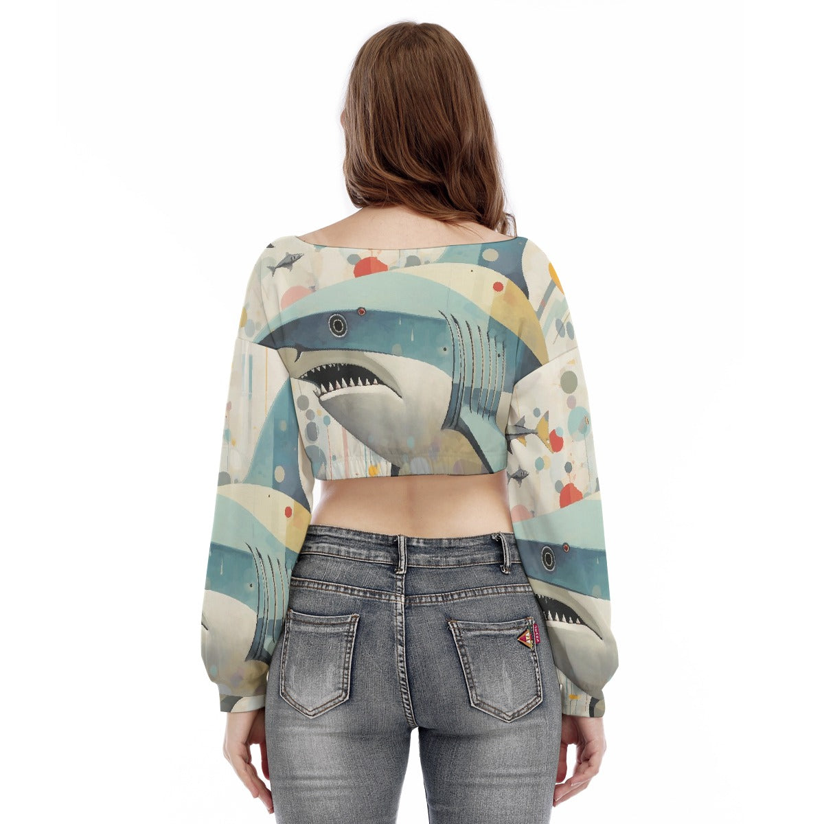 All-Over Print Women's V-neck Long Sleeve Cropped Sweatshirt