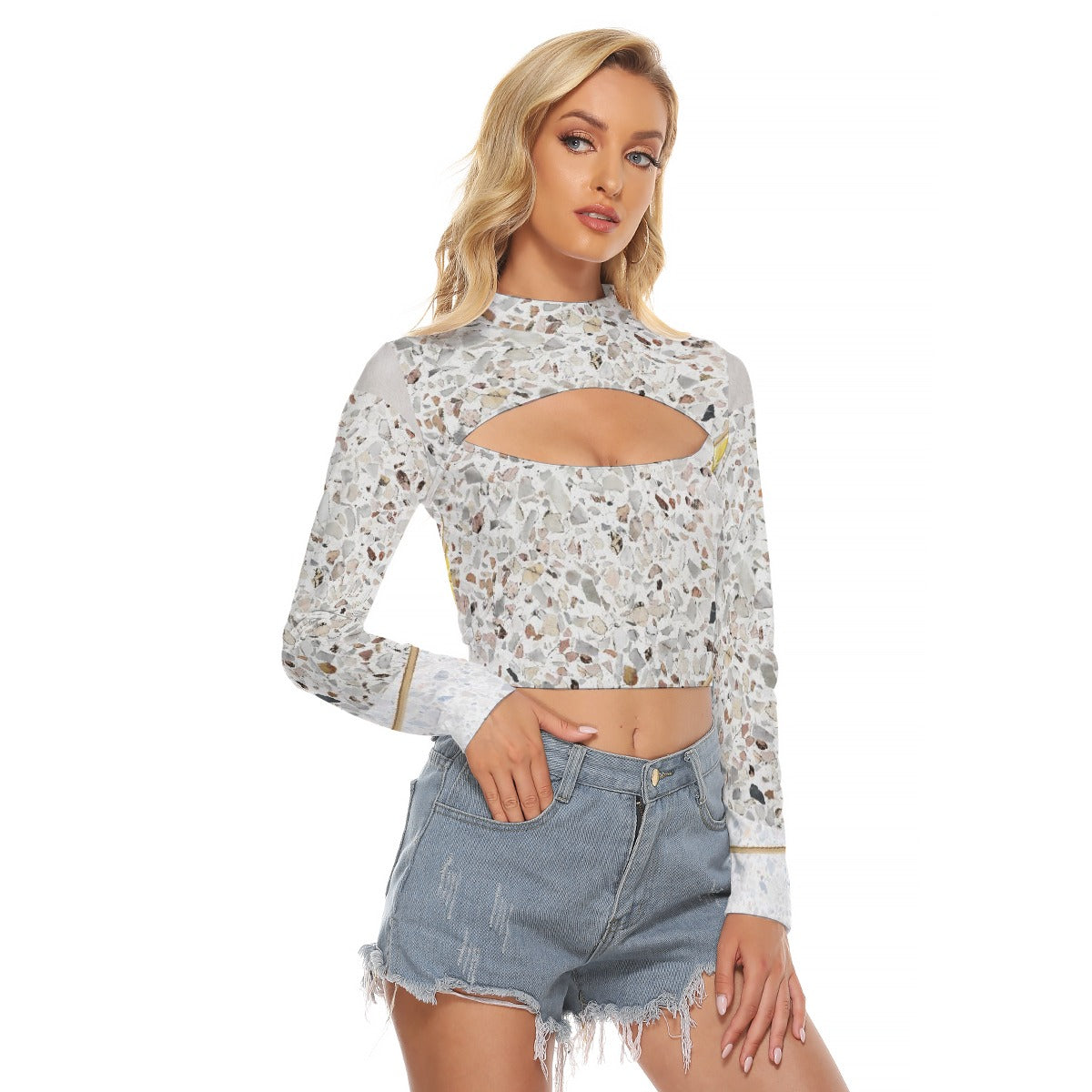 All-Over Print Women's Hollow Chest Keyhole Tight Crop Top
