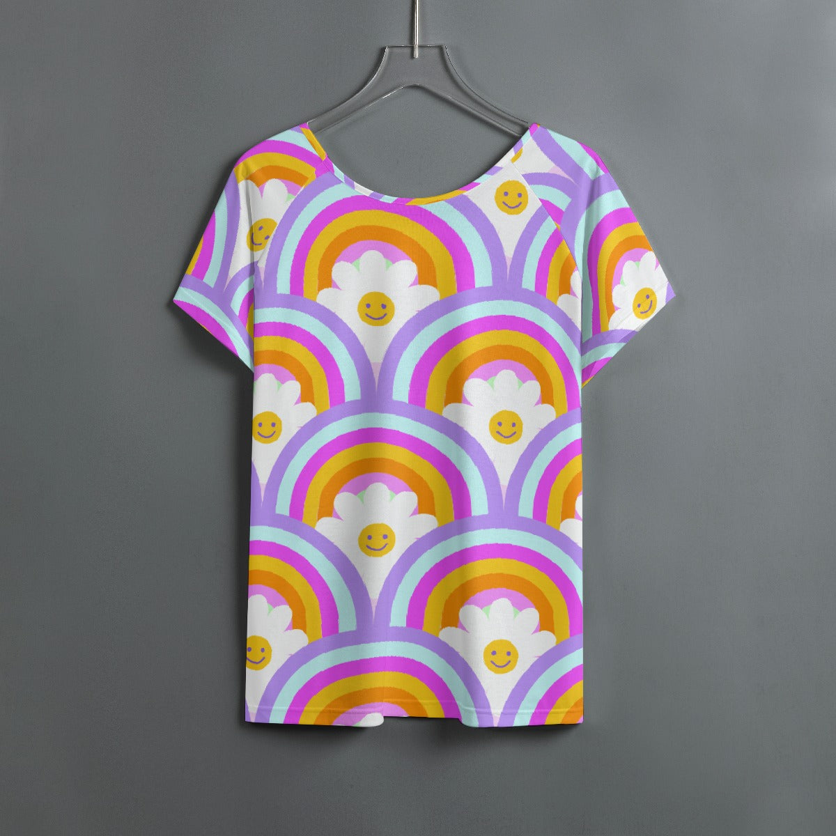 All-Over Print Women's Round Neck T-shirt With Raglan Sleeve