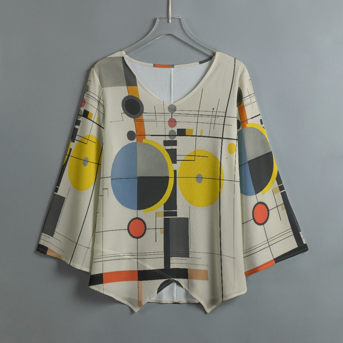 All-Over Print Women's V-neck T-shirt With Irregular Hem