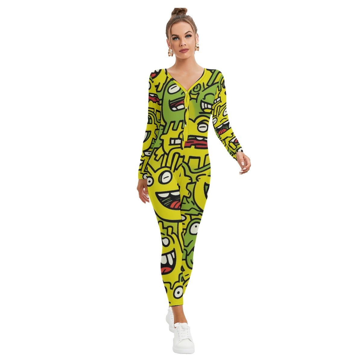 All-Over Print Women's Plunging Neck Jumpsuit