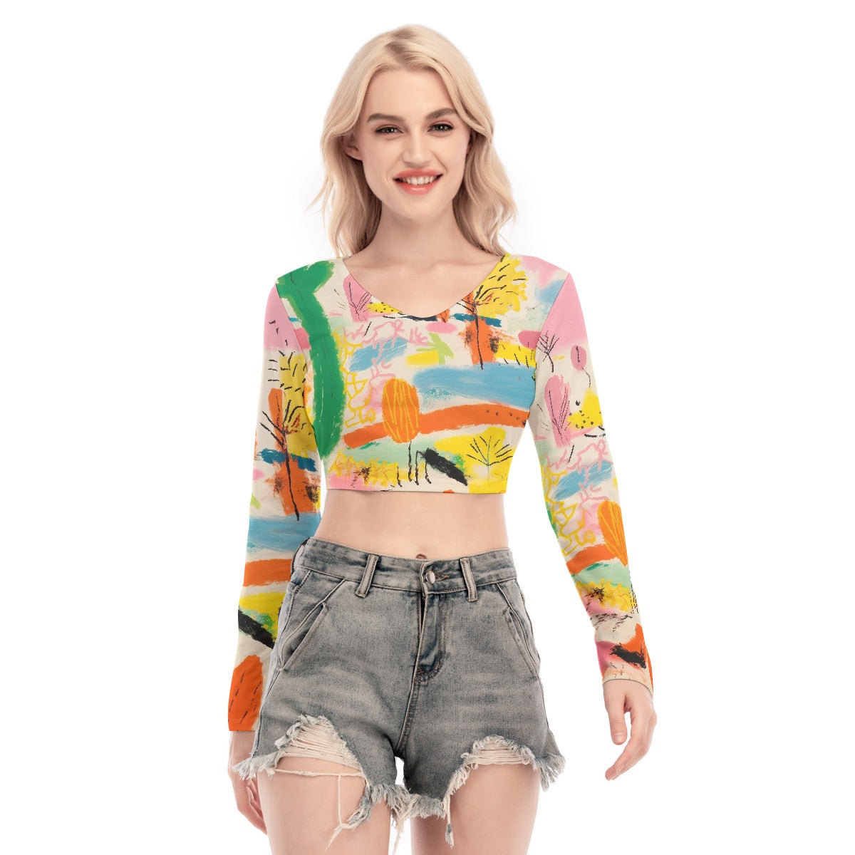 All-Over Print Women's Back Hollow T-shirt With Strap