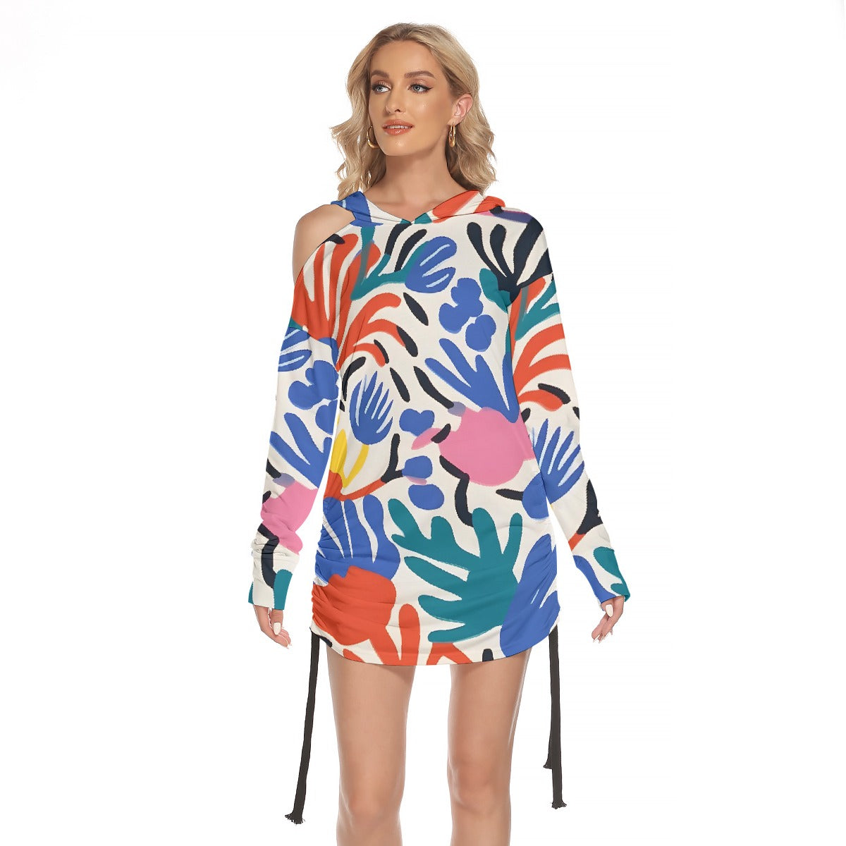 All-Over Print Women's One-shoulder Dress With Waist Shirring