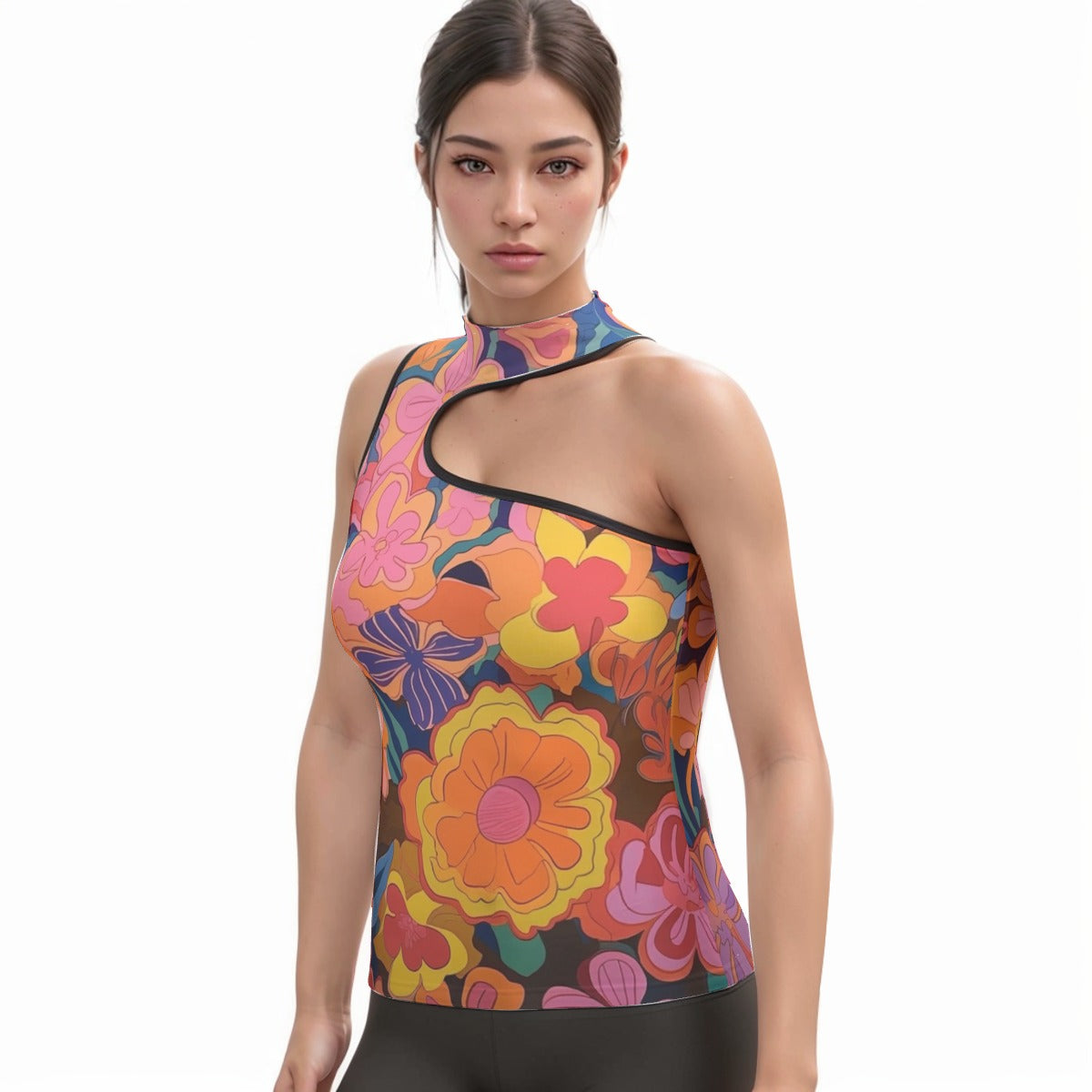 All-Over Print Women's Halter Sleeveless Asymmetrical Tank Top