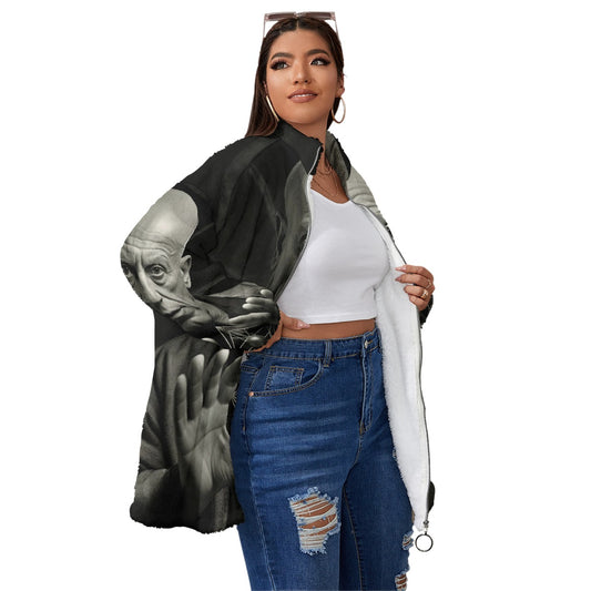 All-Over Print Unisex Borg Fleece Stand-up Collar Coat With Zipper Closure(Plus Size)