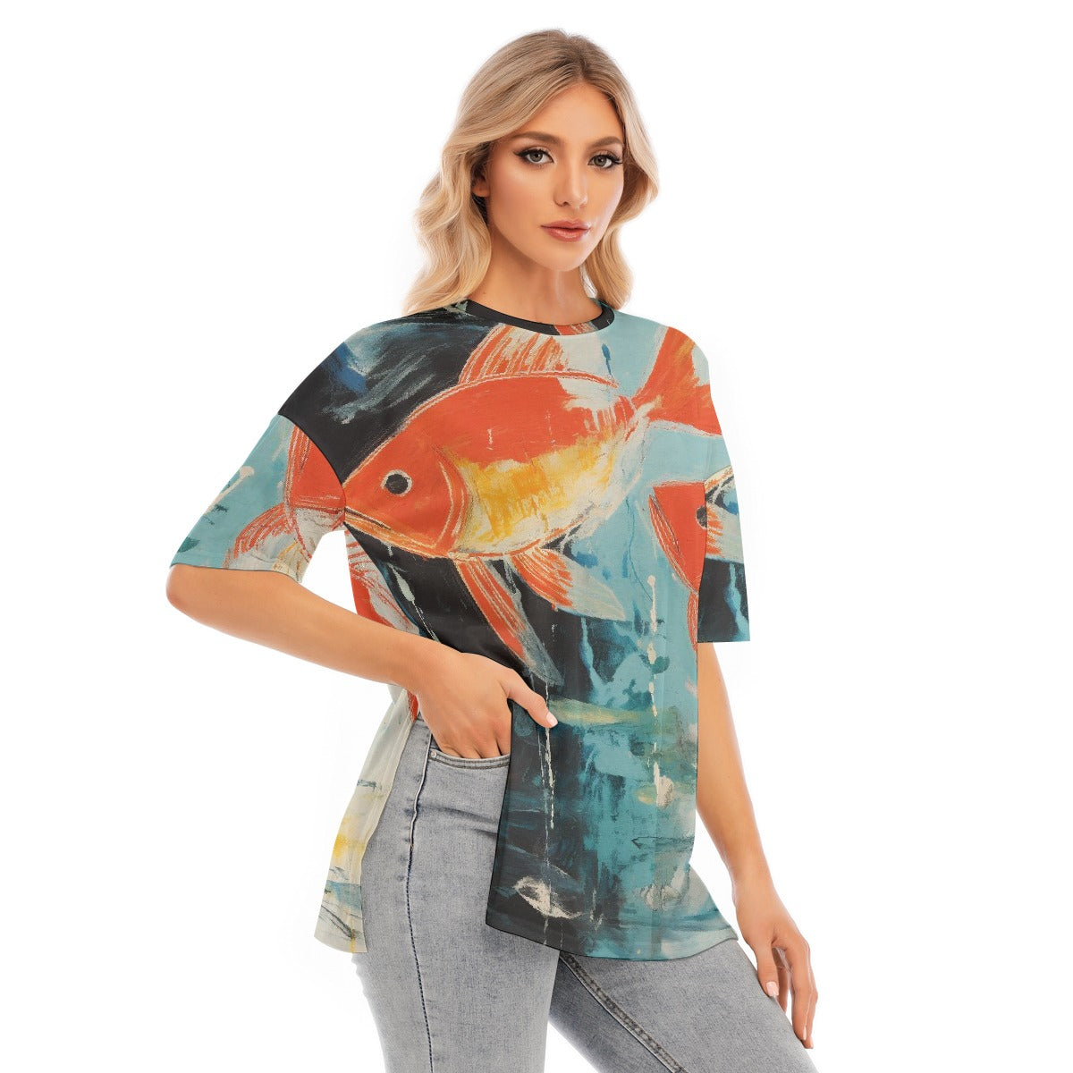 All-Over Print Women's Short Sleeves T-shirt With Hem Split