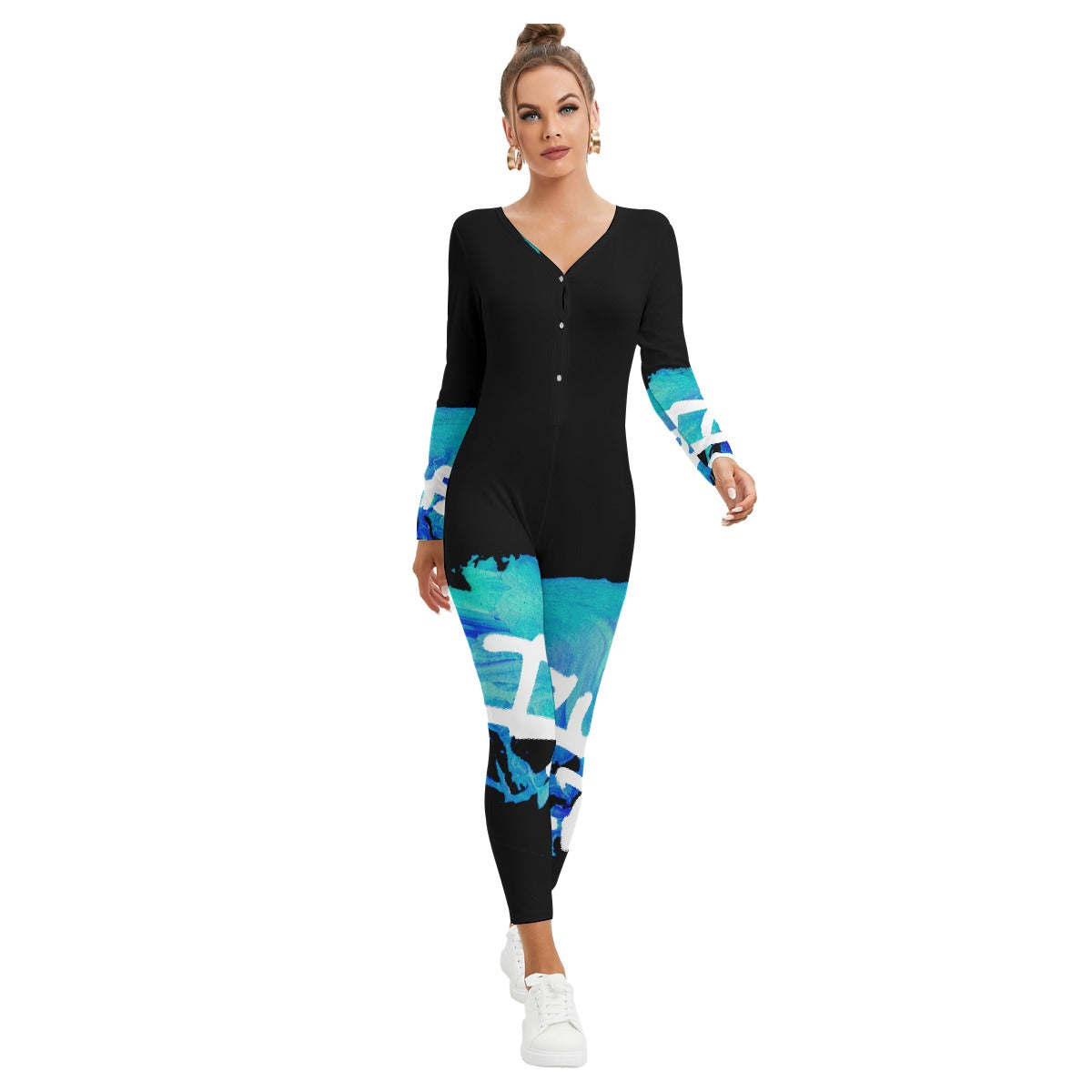 All-Over Print Women's Plunging Neck Jumpsuit